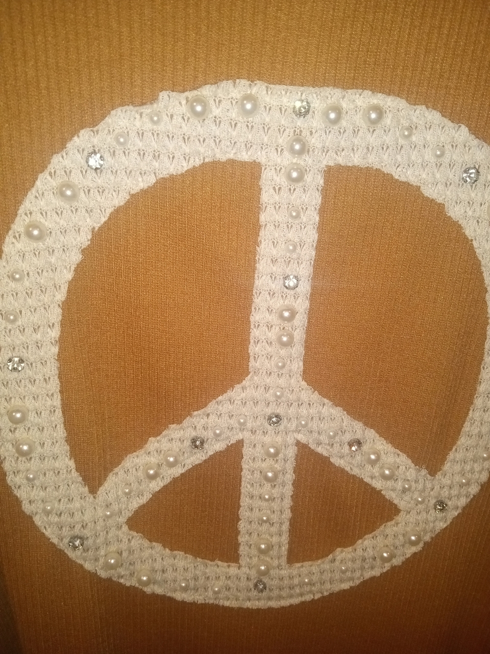 DAVI & DANI Rust Tunic with Sequin Peace Sign and Multicolor Patterned Sleeves - Picture 3 of 7